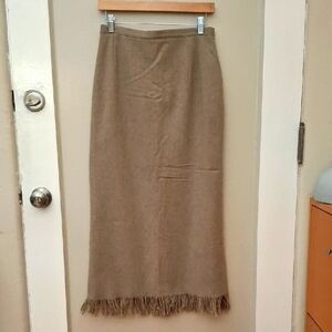 Rigany Elegant Tan Fringe Maxi Skirt_1
